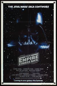5e225 EMPIRE STRIKES BACK advance 1sh '80 George Lucas sci-fi classic, close-up of Darth Vader!