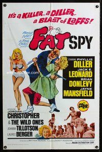 5e238 FAT SPY 1sh '66 artwork of Phyllis Diller & super sexy Jayne Mansfield!