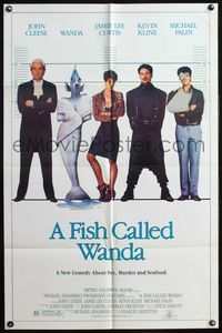 5e245 FISH CALLED WANDA 1sh '88 John Cleese, Jamie Lee Curtis, Kline & Palin in police line up!