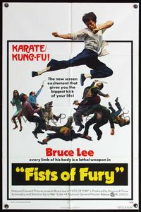 5e246 FISTS OF FURY 1sh '73 Bruce Lee gives you the biggest kick of your life, great kung fu image!