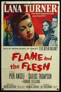 5e250 FLAME & THE FLESH 1sh '54 artwork of sexy brunette bad girl Lana Turner, plus Pier Angeli!