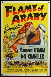 5e251 FLAME OF ARABY 1sh '51 romantic sexy art of Maureen O'Hara & Jeff Chandler!