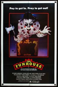 5e276 FUNHOUSE Clown style 1sh '81 Tobe Hooper, creepy carnival clown horror image!