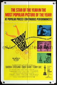 5e277 FUNNY GIRL 1sh '69 Barbra Streisand, Omar Sharif, directed by William Wyler!