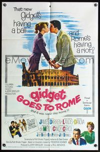 5e287 GIDGET GOES TO ROME 1sh '63 James Darren & Cindy Carol by Italy's Colisseum!