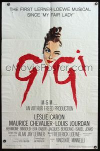 5e288 GIGI 1sh '58 art of winking Leslie Caron, Best Director & Best Picture winner!