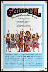 5e297 GODSPELL 1sh '73 David Greene classic religious musical, great cast portrait!