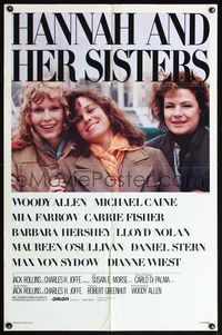 5e320 HANNAH & HER SISTERS 1sh '86 Woody Allen, Mia Farrow, Carrie Fisher, Barbara Hershey