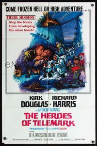 5e333 HEROES OF TELEMARK 1sh '66 Kirk Douglas & Richard Harris stop Nazis from making atom bomb!