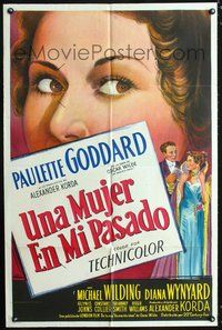 5e349 IDEAL HUSBAND Spanish/U.S. 1sh '48 extreme close-up art of pretty Paulette Goddard, Oscar Wilde!