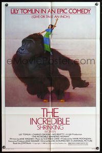 5e354 INCREDIBLE SHRINKING WOMAN style B 1sh '80 wacky Lettick art of Lily Tomlin riding gorilla!