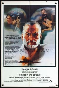 5e362 ISLANDS IN THE STREAM 1sh '77 Ernest Hemingway, great Bob Peak art of George C. Scott & cast!
