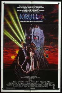 5e389 KRULL 1sh '83 great sci-fi fantasy art of monster holding top stars in hand!