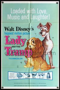 5e391 LADY & THE TRAMP 1sh R60s Walt Disney romantic canine classic cartoon!