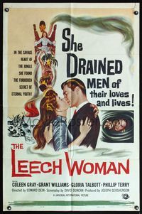 5e405 LEECH WOMAN 1sh '60 deadly female vampire drained love & life from every man she trapped!