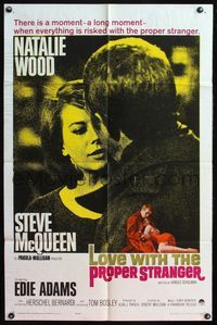 5e423 LOVE WITH THE PROPER STRANGER 1sh '64 romantic close up of Natalie Wood & Steve McQueen!