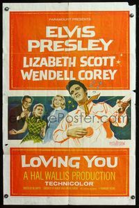 5e425 LOVING YOU 1sh '57 Elvis Presley, Lizabeth Scott, Wendell Corey & Dolores Hart!