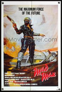 5e430 MAD MAX 1sh R83 cool art of wasteland cop Mel Gibson, George Miller Australian sci-fi classic