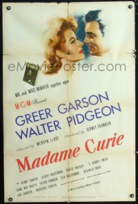 5e432 MADAME CURIE style D 1sh '43 historical scientist Greer Garson, Walter Pidgeon!