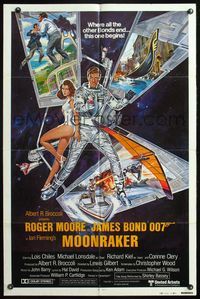 5e462 MOONRAKER int'l style B 1sh '79 different action art of Roger Moore as James Bond by Gouzee!