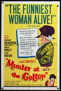 5e473 MURDER AT THE GALLOP 1sh '63 wacky Jim G. art of English detective Margaret Rutherford!