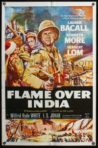 5e489 NORTH WEST FRONTIER 1sh '60 art of Lauren Bacall & soldier Kenneth More, Flame Over India!