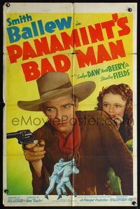 5e536 PANAMINT'S BAD MAN 1sh '38 cowboy Smith Ballew points revolver, pretty Evelyn Daw!