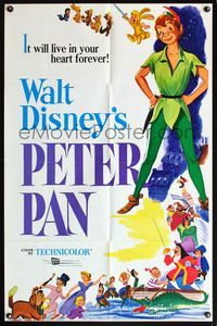 5e540 PETER PAN 1sh R76 Walt Disney animated cartoon fantasy classic, great full-length art!