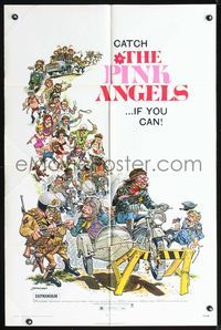 5e544 PINK ANGELS 1sh '71 wacky Steffenhagen art of gay bikers & angry mob!