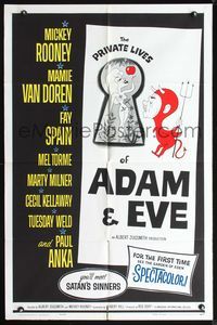 5e559 PRIVATE LIVES OF ADAM & EVE 1sh '60 wacky art of sexy Mamie Van Doren & devil Mickey Rooney!