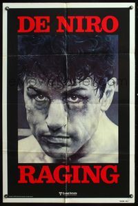 5e574 RAGING BULL teaser 1sh '80 Martin Scorsese, classic close up boxing image of Robert De Niro!