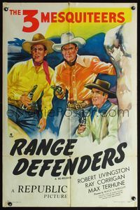5e581 THREE MESQUITEERS stock 1sh '47 Bob Livingston, Ray Corrigan & Max Terhune, Range Defenders