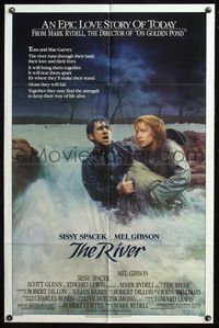 5e595 RIVER 1sh '84 Mark Rydell directed, Mel Gibson, Sissy Spacek, Gehm art!