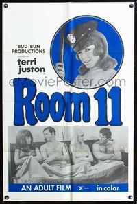 5e604 ROOM 11 1sh '70 sexiest policewoman Terri Juston with two guys and another girl in bed!