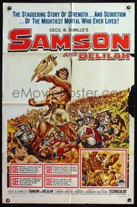 5e620 SAMSON & DELILAH 1sh R60 art of barechested Victor Mature vs. Romans, Cecil B. DeMille!
