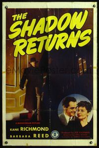 5e651 SHADOW RETURNS 1sh '46 Kane Richmond, Barbara Read, cool film noir image!