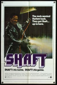 5e653 SHAFT 1sh '71 classic image of tough Richard Roundtree shooting gun!