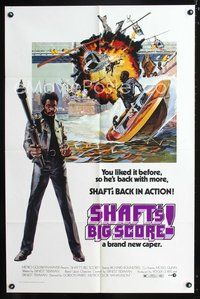 5e654 SHAFT'S BIG SCORE 1sh '72 great artwork of mean Richard Roundtree with big gun by John Solie!