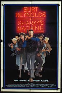 5e656 SHARKY'S MACHINE 1sh '81 Burt Reynolds, Vittorio Gassman, great Lettick neon sign image!