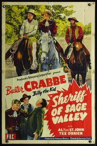 5e658 SHERIFF OF SAGE VALLEY 1sh '42 Buster Crabbe as Billy the Kid, Al 