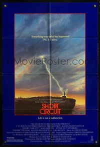 5e660 SHORT CIRCUIT 1sh '86 cool artwork of Johnny Five being struck by lightning!