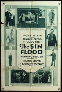 5e670 SIN FLOOD 1sh '22 Frank Lloyd directed, Richard Dix & Helene Chadwick, early silent stars!