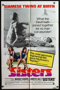 5e672 SISTERS 1sh '73 Brian De Palma, Margot Kidder is a set of conjoined twins!
