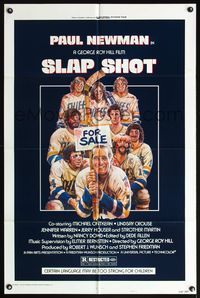 5e686 SLAP SHOT style A 1sh '77 hockey, great art of Paul Newman & cast by Craig!