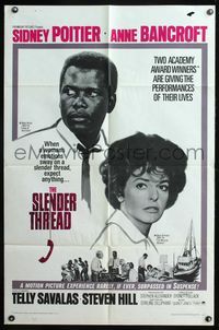 5e694 SLENDER THREAD 1sh '66 Sidney Poitier keeps Anne Bancroft from committing suicide!