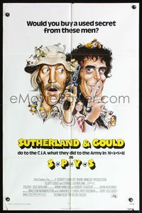 5e735 SPYS 1sh '74 wacky cartoon art of Elliott Gould & Donald Sutherland!