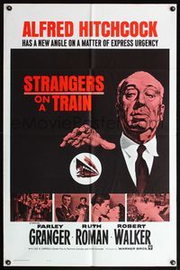 5e751 STRANGERS ON A TRAIN 1sh R61 Hitchcock, Farley Granger & Robert Walker in double murder pact!