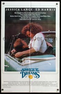 5e766 SWEET DREAMS 1sh '85 pretty Jessica Lange & Ed Harris in Patsy Cline bio!