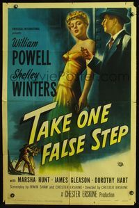 5e772 TAKE ONE FALSE STEP 1sh '49 art of William Powell & sexy Shelley Winters!