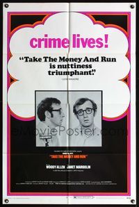 5e773 TAKE THE MONEY & RUN 1sh '69 Janet Margolin, wacky Woody Allen mugshot!